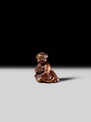 Lot 128 - SHUOSAI HIDEMASA: A FINE WOOD NETSUKE OF OKAME