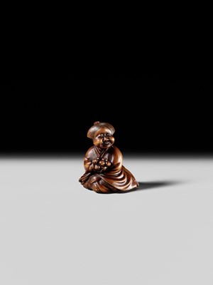 Lot 128 - SHUOSAI HIDEMASA: A FINE WOOD NETSUKE OF OKAME