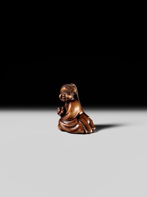 Lot 128 - SHUOSAI HIDEMASA: A FINE WOOD NETSUKE OF OKAME