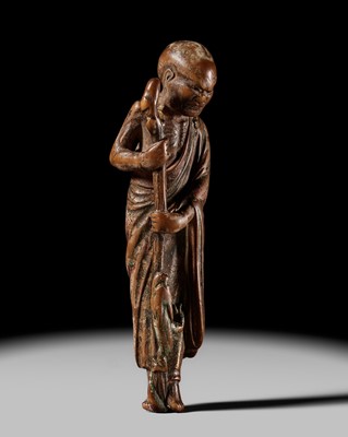 Lot 89 - A LARGE AND POWERFUL SAISHIKI NETSUKE OF HANDAKA SONJA, STYLE OF YOSHIMURA SHUZAN