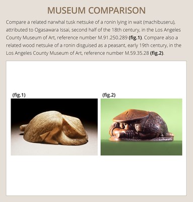 Lot 95 - A SUPERB WOOD NETSUKE OF A RONIN LYING IN WAIT