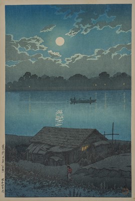 KAWASE HASUI: MOON ON THE ARAKAWA RIVER IN AKABANE