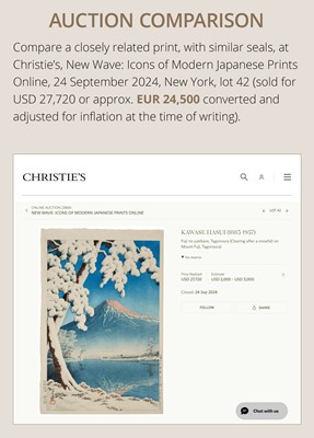 Lot 341 - KAWASE HASUI: CLEARING AFTER A SNOWFALL ON MOUNT FUJI, TAGONOURA BEACH