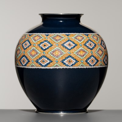Lot 210 - HAYASHI TANIGORO: AN UNUSUAL ‘ART NOUVEAU’ MOSAIC-CLOISONNÉ ENAMEL VASE