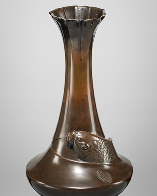Lot 28 - A LARGE BRONZE VASE WITH A CARP