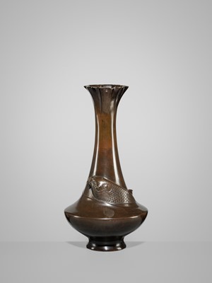 Lot 28 - A LARGE BRONZE VASE WITH A CARP