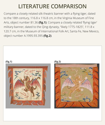 Lot 105 - A RARE ‘FLYING TIGER’ BANNER, EMBROIDERED SILK, 18TH CENTURY
