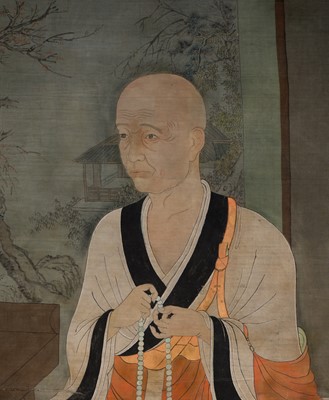Lot 562 - A PORTRAIT OF THE BUDDHIST MONK HUIYUAN, FOUNDER OF GONGLIN TEMPLE, BY HUA GUAN (c. 1740-1822), DATED 1813