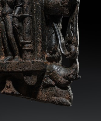 Lot 615 - A BLACK STONE ARCH SHRINE OF VISHNU AND CONSORTS, RAJASTHAN, 12TH-13TH CENTURY