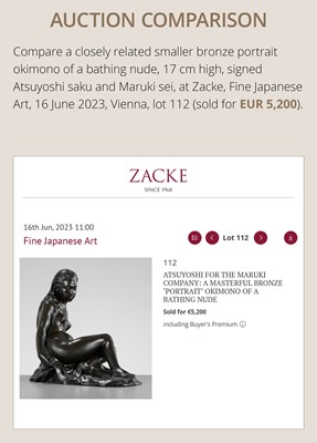 ATSUYOSHI FOR THE MARUKI COMPANY: A SUPERB TOKYO SCHOOL BRONZE OKIMONO OF A BIJIN