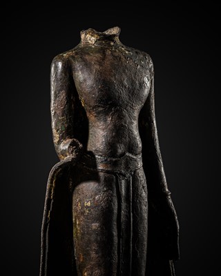 Lot 640 - A BRONZE TORSO OF BUDDHA SHAKYAMUNI, SUKHOTHAI PERIOD, 13TH-14TH CENTURY