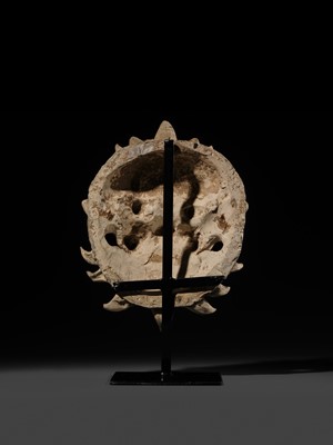 Lot 109 - A RARE POTTERY HORNED 'MONSTER' MASK, PUSHOU, TANG DYNASTY