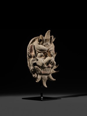 Lot 109 - A RARE POTTERY HORNED 'MONSTER' MASK, PUSHOU, TANG DYNASTY