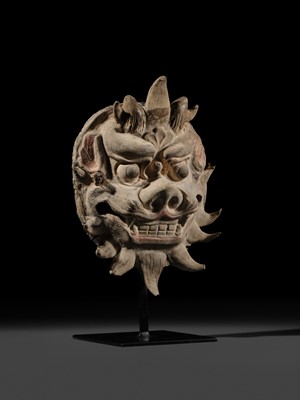 Lot 109 - A RARE POTTERY HORNED 'MONSTER' MASK, PUSHOU, TANG DYNASTY