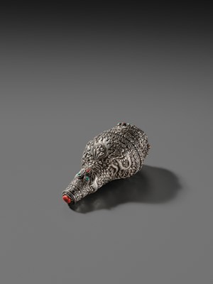 Lot 3 - A SILVER, CORAL AND TURQUOISE CEREMONIAL CONCH SHELL TRUMPET, DUNG-DKAR, 19TH CENTURY