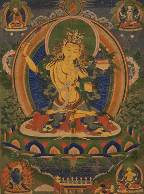 Lot 92 - A THANGKA DEPICTING MANJUSHRI, TIBET OR BHUTAN, 18TH-19TH CENTURY