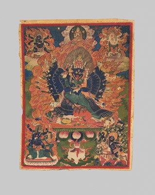 Lot 40 - A THANGKA DEPICTING VAJRABHAIRAVA AND VAJRAVETALI, TIBET, 18TH CENTURY