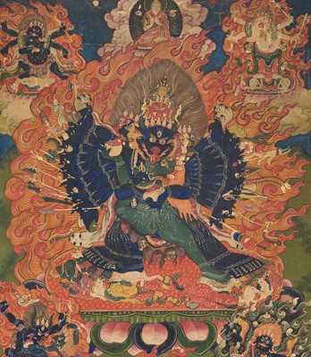 Lot 40 - A THANGKA DEPICTING VAJRABHAIRAVA AND VAJRAVETALI, TIBET, 18TH CENTURY