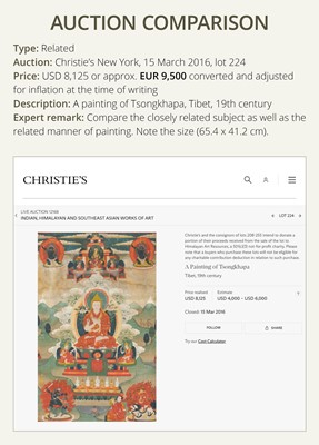 A THANGKA OF TSONGKHAPA, GYALTSABJE AND KHEDRUBJE, CENTRAL TIBET, 18TH-19TH CENTURY