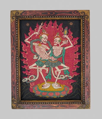 Lot 37 - A SILK APPLIQUÉ THANGKA DEPICTING CHITIPATI (SHMASHANA ADHIPATI), MONGOLIA, EARLY 19TH CENTURY