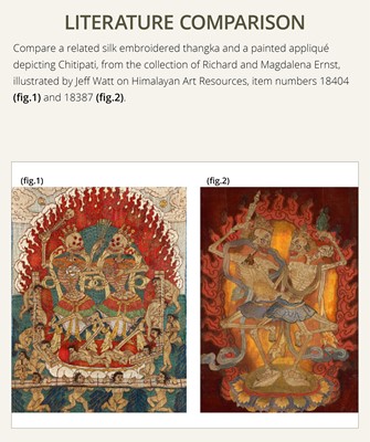 Lot 37 - A SILK APPLIQUÉ THANGKA DEPICTING CHITIPATI (SHMASHANA ADHIPATI), MONGOLIA, EARLY 19TH CENTURY