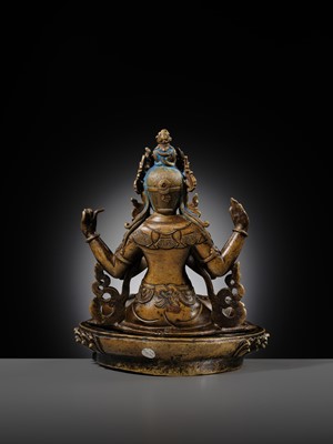 Lot 19 - A COPPER ALLOY FIGURE OF SHADAKSHARI LOKESHVARA, TIBETAN-CHINESE, 15TH CENTURY