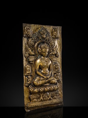 Lot 8 - A LARGE GILT-COPPER REPOUSSÉ PLAQUE OF AMITABHA, TIBET, 17TH-18TH CENTURY