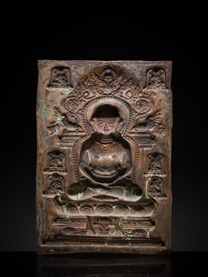 Lot 8 - A LARGE GILT-COPPER REPOUSSÉ PLAQUE OF AMITABHA, TIBET, 17TH-18TH CENTURY