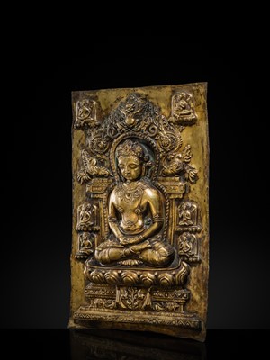 Lot 8 - A LARGE GILT-COPPER REPOUSSÉ PLAQUE OF AMITABHA, TIBET, 17TH-18TH CENTURY