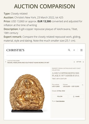 Lot 8 - A LARGE GILT-COPPER REPOUSSÉ PLAQUE OF AMITABHA, TIBET, 17TH-18TH CENTURY