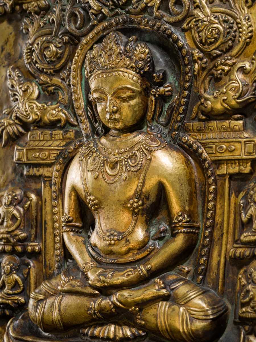 Lot 8 - A LARGE GILT-COPPER REPOUSSÉ PLAQUE OF AMITABHA, TIBET, 17TH-18TH CENTURY