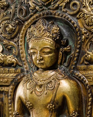 Lot 8 - A LARGE GILT-COPPER REPOUSSÉ PLAQUE OF AMITABHA, TIBET, 17TH-18TH CENTURY