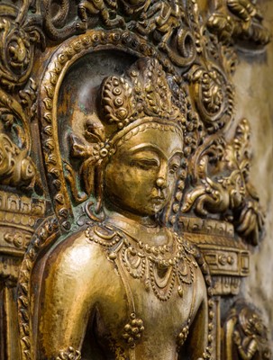 Lot 8 - A LARGE GILT-COPPER REPOUSSÉ PLAQUE OF AMITABHA, TIBET, 17TH-18TH CENTURY