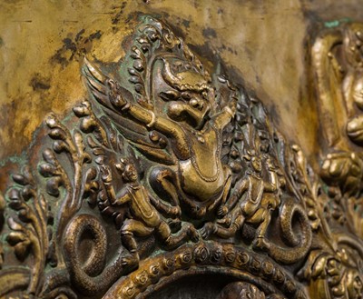 Lot 8 - A LARGE GILT-COPPER REPOUSSÉ PLAQUE OF AMITABHA, TIBET, 17TH-18TH CENTURY
