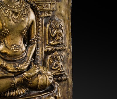 Lot 8 - A LARGE GILT-COPPER REPOUSSÉ PLAQUE OF AMITABHA, TIBET, 17TH-18TH CENTURY