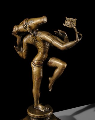 Lot 215 - A RARE AND LARGE SILVER AND COPPER-INLAID BRONZE FIGURE OF VISHNU VARAHA, NORTHEASTERN INDIA, PALA PERIOD, 10TH-12TH CENTURY