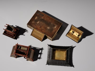 Lot 38 - JOMI EISUKE II: AN IMPRESSIVE MIXED-METAL PAGODA FORM KORO (INCENSE BURNER)