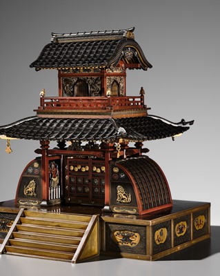 Lot 38 - JOMI EISUKE II: AN IMPRESSIVE MIXED-METAL PAGODA FORM KORO (INCENSE BURNER)