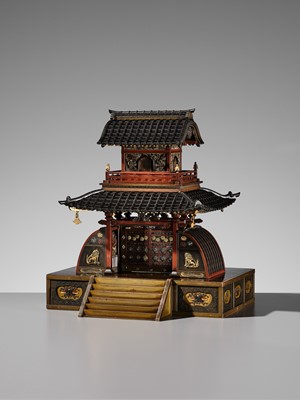 Lot 38 - JOMI EISUKE II: AN IMPRESSIVE MIXED-METAL PAGODA FORM KORO (INCENSE BURNER)