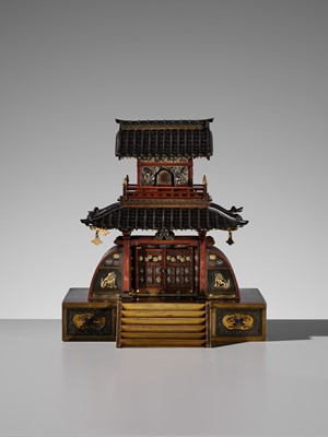 Lot 38 - JOMI EISUKE II: AN IMPRESSIVE MIXED-METAL PAGODA FORM KORO (INCENSE BURNER)