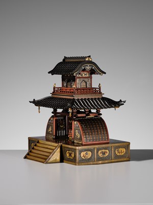 Lot 38 - JOMI EISUKE II: AN IMPRESSIVE MIXED-METAL PAGODA FORM KORO (INCENSE BURNER)