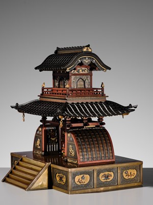 Lot 38 - JOMI EISUKE II: AN IMPRESSIVE MIXED-METAL PAGODA FORM KORO (INCENSE BURNER)