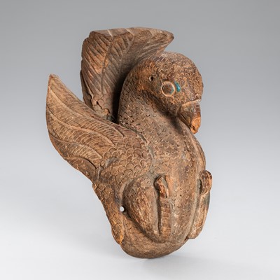 Lot 1251 - AN INDIAN WOOD RELIEF CARVING OF A DOVE, 17TH CENTURY