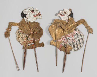 Lot 1385 - A GROUP OF TWO WAYANG KULIT SHADOW PUPPETS OF THE JESTER SEMAR (BAGONG)