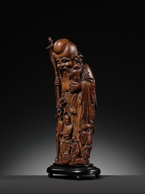 A LARGE BAMBOO FIGURE OF SHOULAO, QING DYNASTY