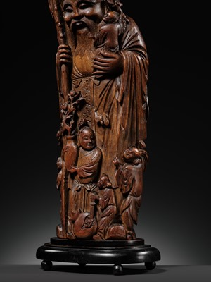 A LARGE BAMBOO FIGURE OF SHOULAO, QING DYNASTY