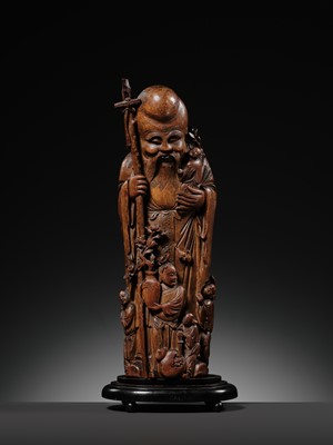A LARGE BAMBOO FIGURE OF SHOULAO, QING DYNASTY