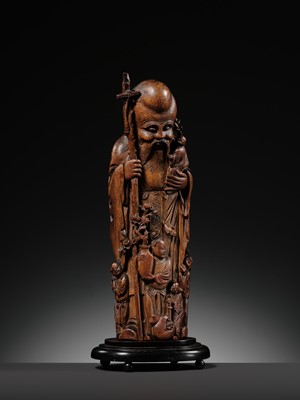 A LARGE BAMBOO FIGURE OF SHOULAO, QING DYNASTY