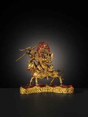 Lot 21 - A FINE AND RARE GILT-BRONZE FIGURE OF PALDEN LHAMO, 18TH-19TH CENTURY
