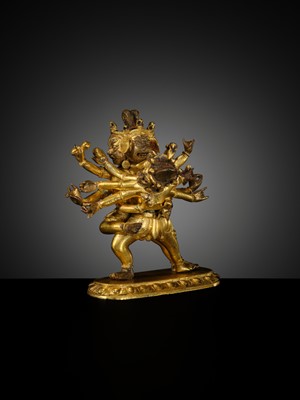 A SMALL AND RARE GILT-BRONZE FIGURE OF VAJRAVARAHI AND VARAHA, 18TH-19TH CENTURY